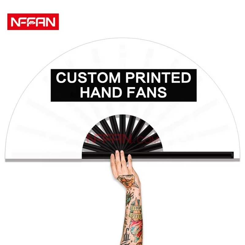 Custom Printed UV Reflective Large Clack Folding Bamboo Rave Decorative Hand Held Fans as Women Festivals Parties Accessories