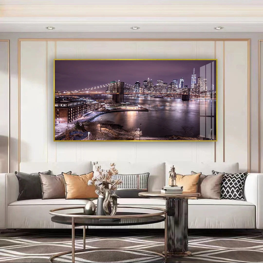 Urban aerial photography poster living room  background decoration painting high-end background wall crystal porcelain painting