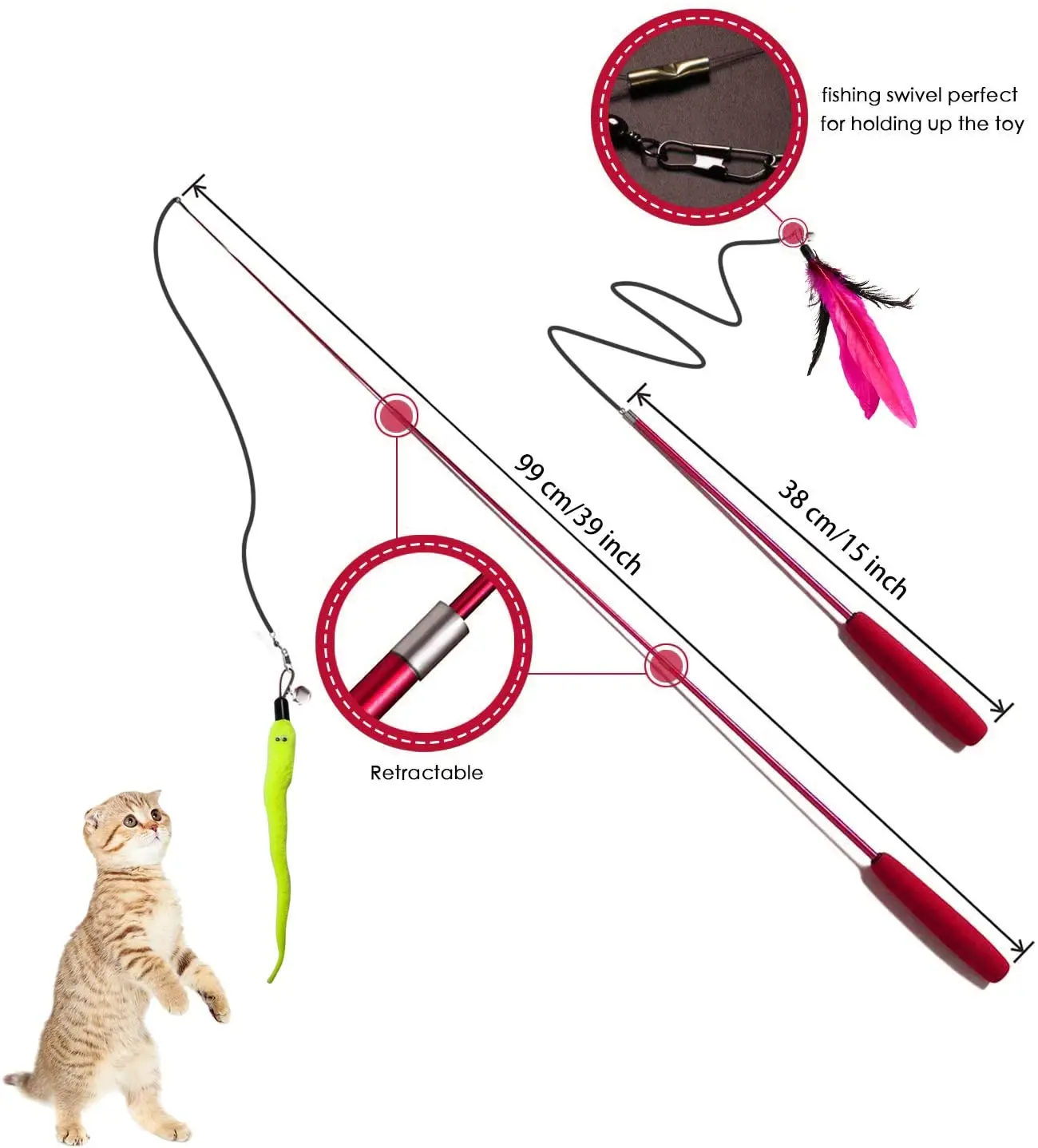 Retractable Cat Wand Toys,12 Packs Interactive Cat Feather Toy,9 Assorted Teaser Refills with Bell for Cat,Kitten