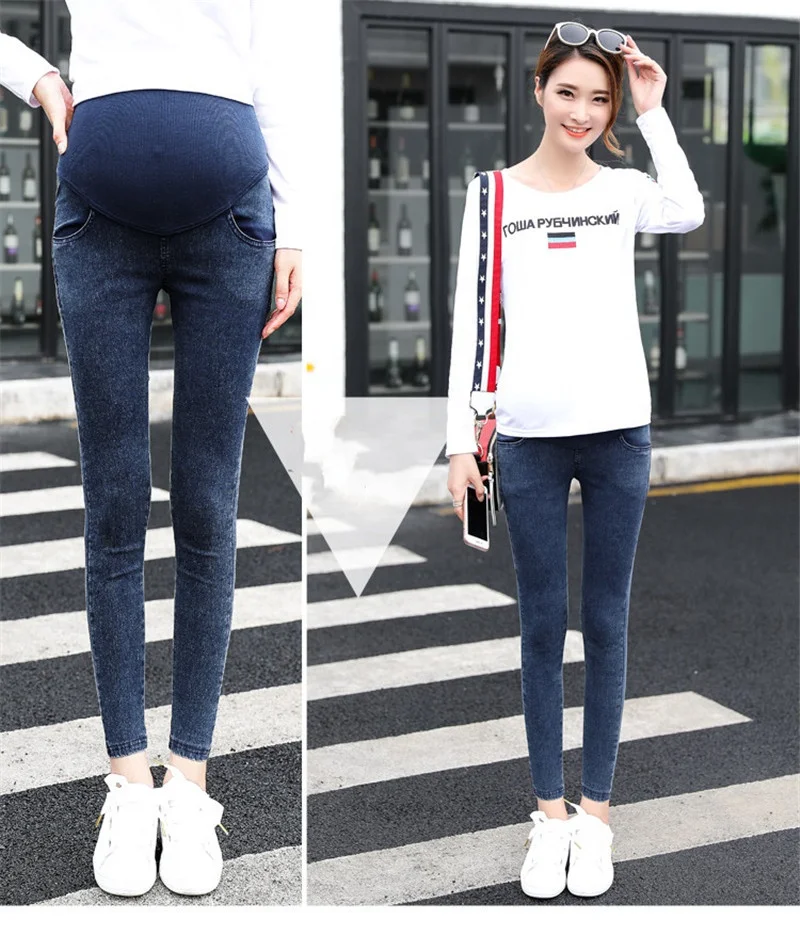 
2019 spring and autumn new maternity pants wash water feet stomach lift pants fried snowflake stretch stomach lift denim pants 