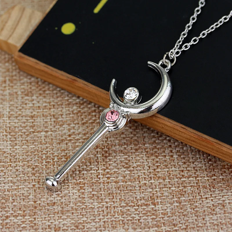 Anime Sailor Moon Hold on star moon truncheon Key chain Alloy  Sailor Moon magic stick necklace