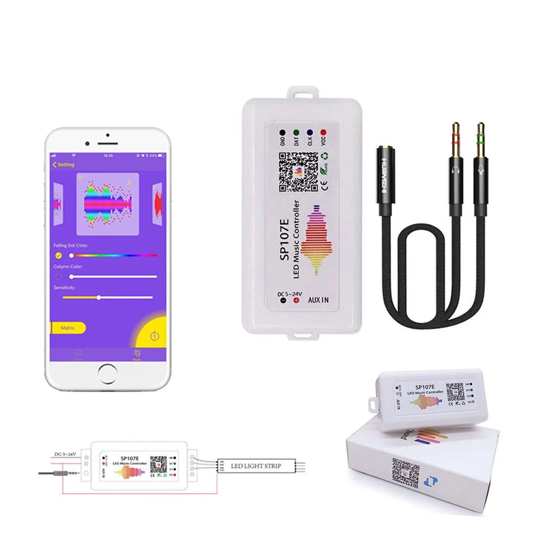 SP107E DC5V-24V Music LED Controller full color RGB SPI Control by phone APP for 2812 2811 1903 LED Strip Light Tape