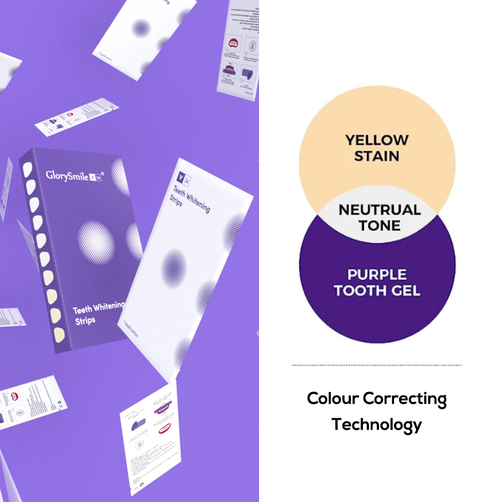 Best Selling Professional Sensitive-free V34 Purple Teeth Whitening Strips Colour Corrector Dry Strips 7 Pairs