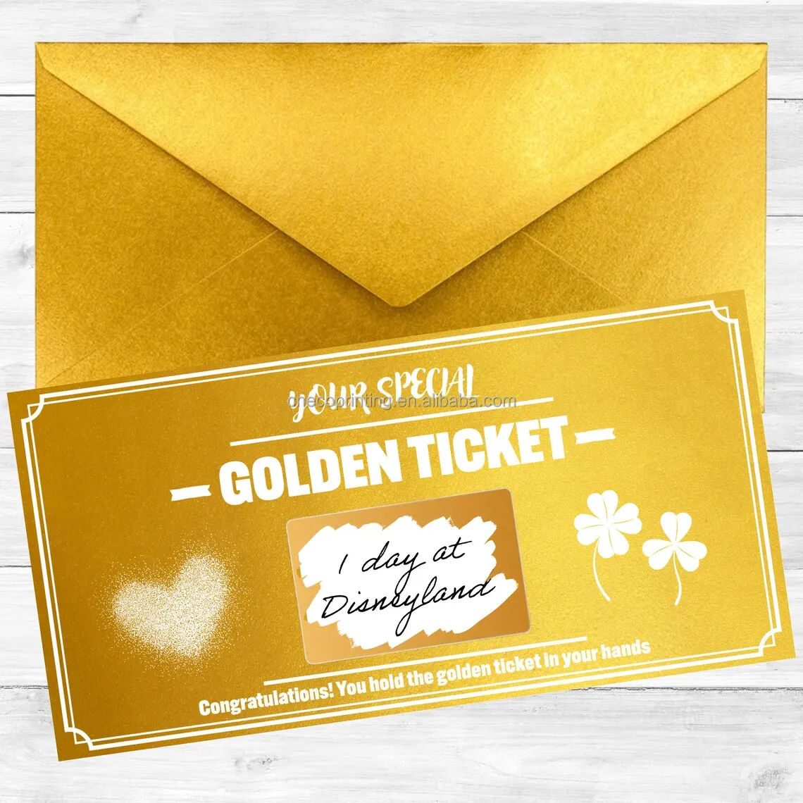 Custom Printing Gift Voucher Label Your Golden Ticket Scratch Sticker Card with Envelope
