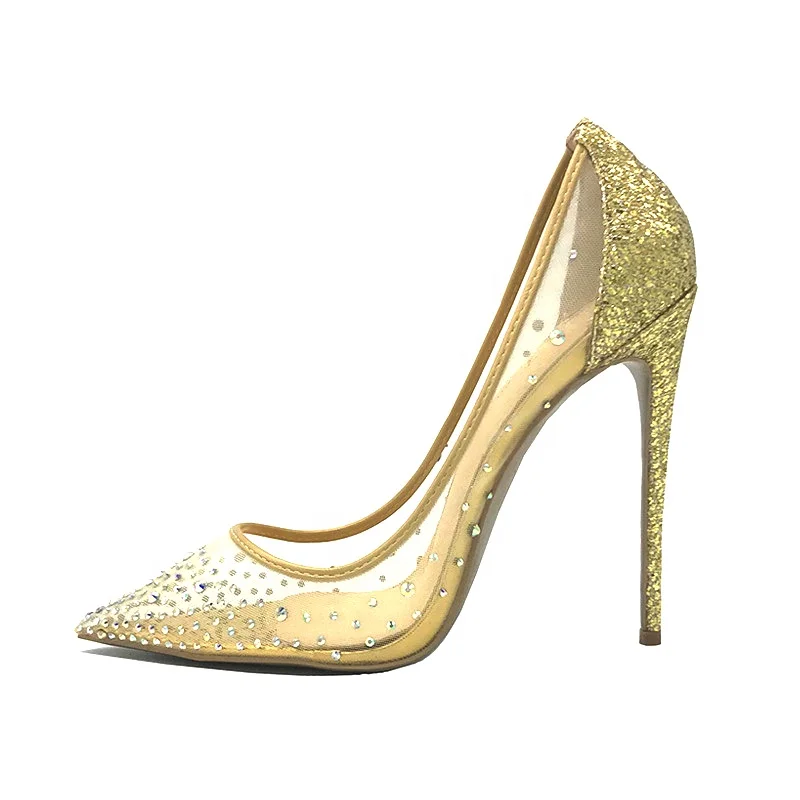 rhinestone Sexy Red Bottom high heels pumps 12cm large size gold crystals party wedding shoes women pumps