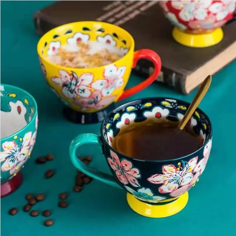 Oriental porcelain coffee cups New design ceramic tea cup Coffee mug wholesale with handle Elegant colorful water cups