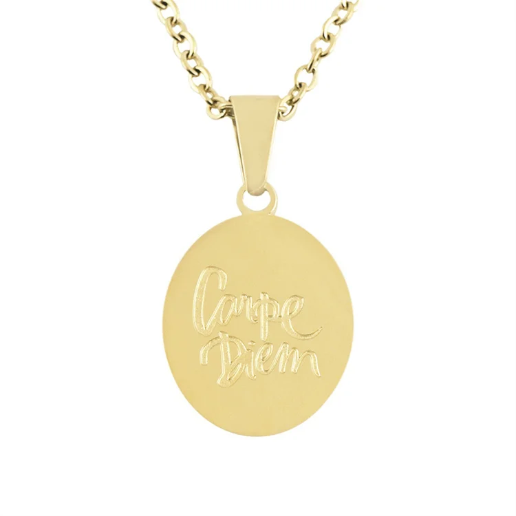 inspiration quotes Carpe diem fashion blank jewelry stainless steel women men accessories necklace round pendant