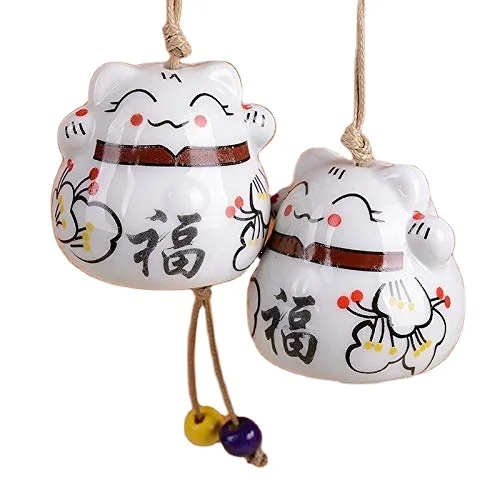 Car cute Hanging Ornaments Ceramic Lucky Cat Wind Chimes Cat Japanese Maneki Neko Car  Wall Hanging Home Decor  Miniature