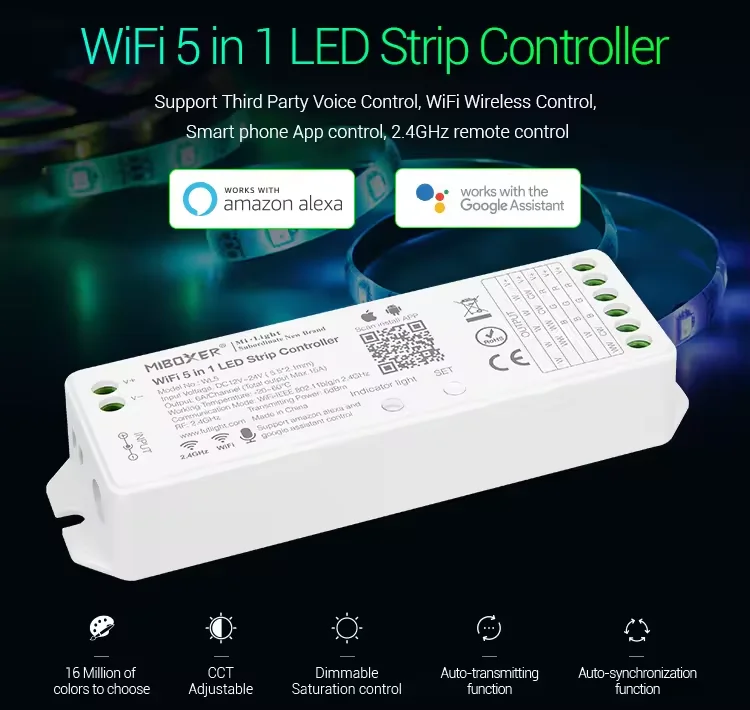 Умные товары eSann WL5 12-24 В поддержка голосового приложения Alexa Google Assistant Control RGB CCT Wifi 5 in1led Strip Controller