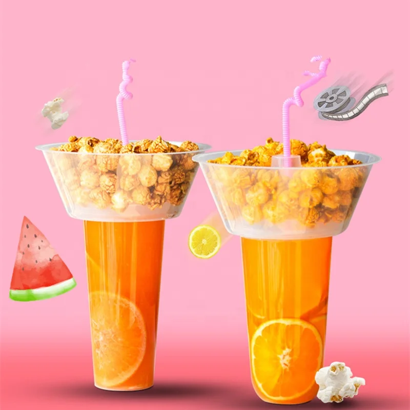Wholesale Custom High Quality Various Sizes Sample Available Plastic 2 In 1 Snack and Fruit Drinking Cold Cups