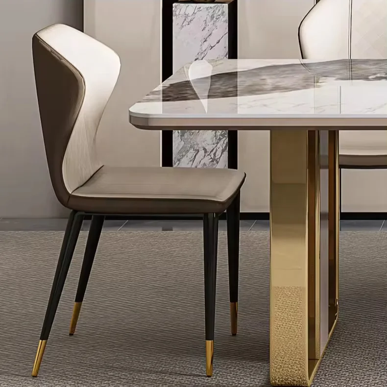 Nodic Marble Design Rectangle Home Furniture Dinning Table Meeting Room Office Desk Sintered Stone Top With Gold Metal Base