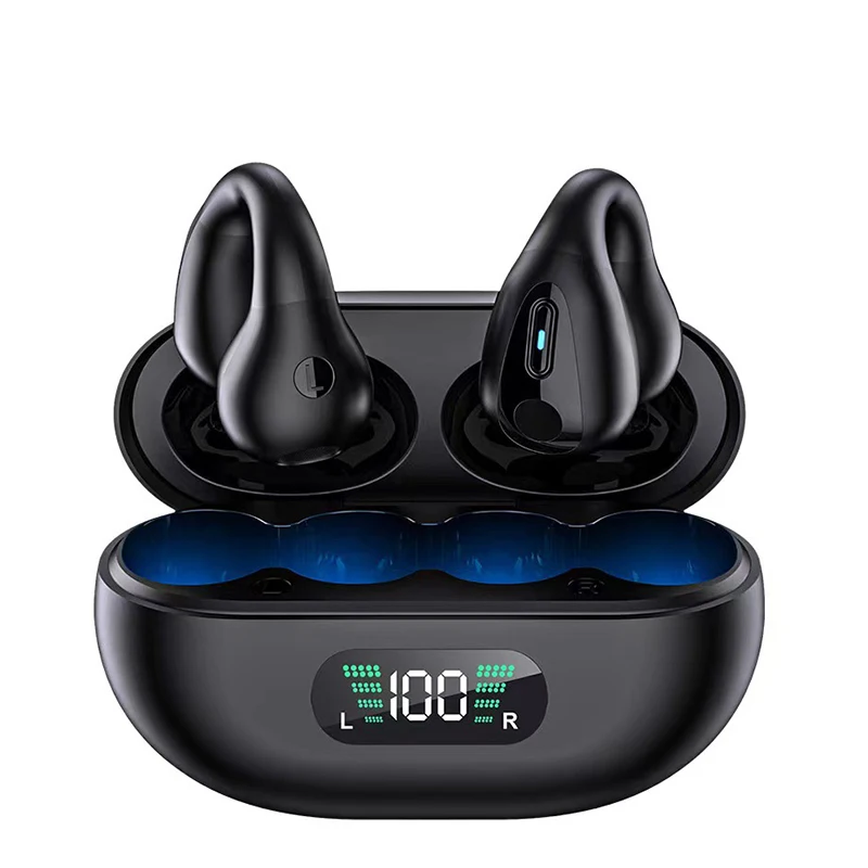 TWS Q80 Wireless Headphones BT 5.3 Bone Conduction Earphones Earclip Design Touch Control LED Earbuds Sports Headsets For iPhone