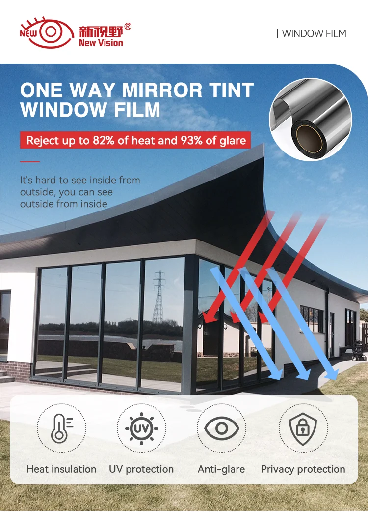 5% 15% Silver Mirror Mylar Mirror Film Window Pet Film 0.5% Reflective Control Insulation Pet Building Uv Protection Glass Film