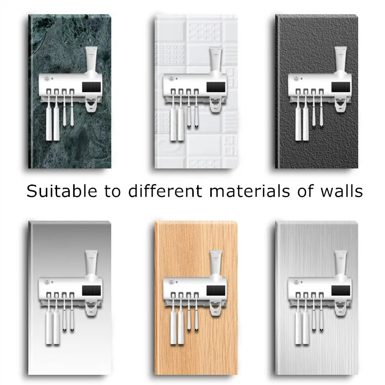 
Amazon Hot Sell Wall Mounted Automatic Toothpaste Dispenser Toothbrush Uv Sterilizer 