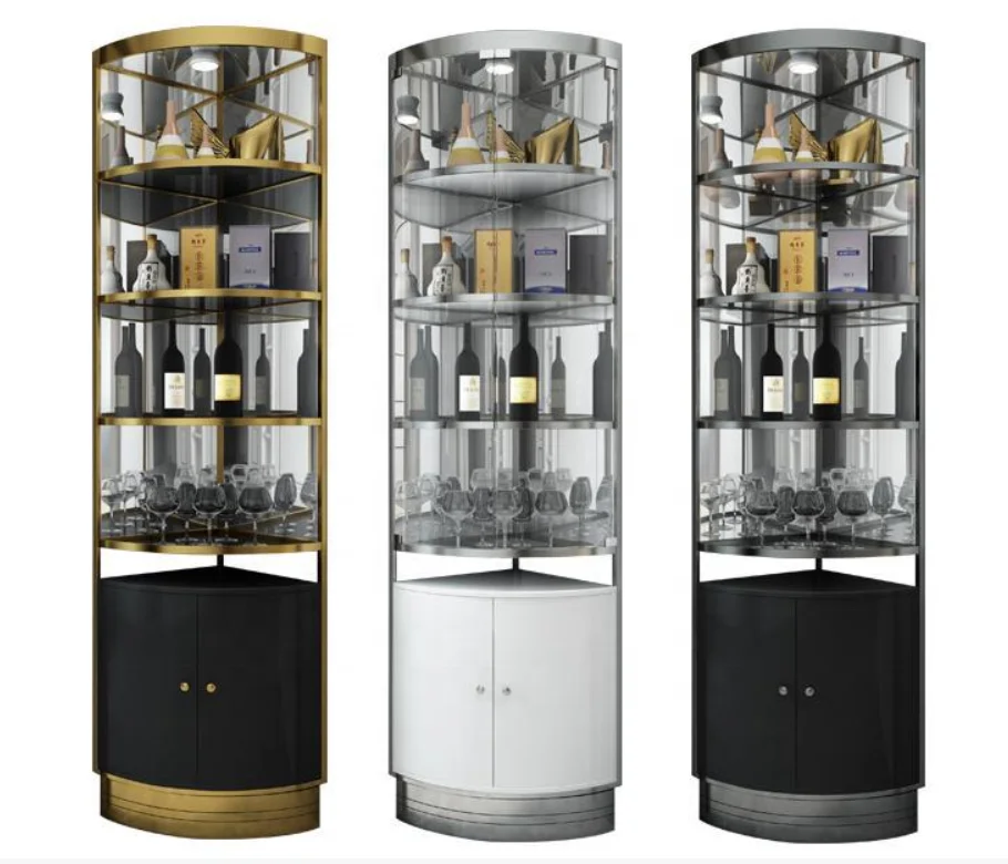 Gold/Black/White Color Stainless Steel Customized Wine Rack Display Sideboard Cabinet Glass Opening