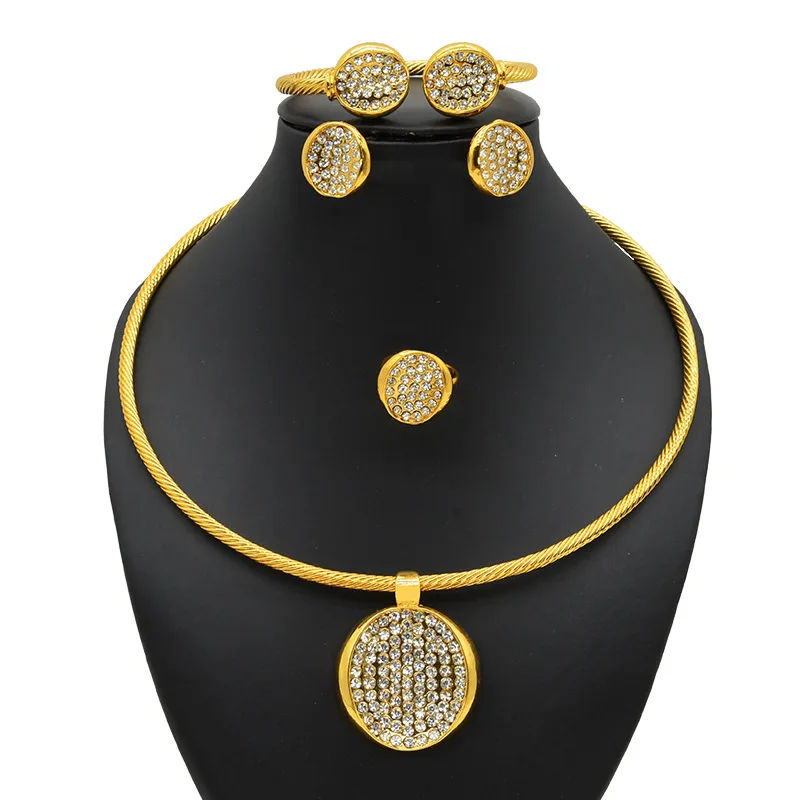 Special Low Price 24K Dubai Gold Plated Jewelry Set Classic Style Brass Wedding  Gift