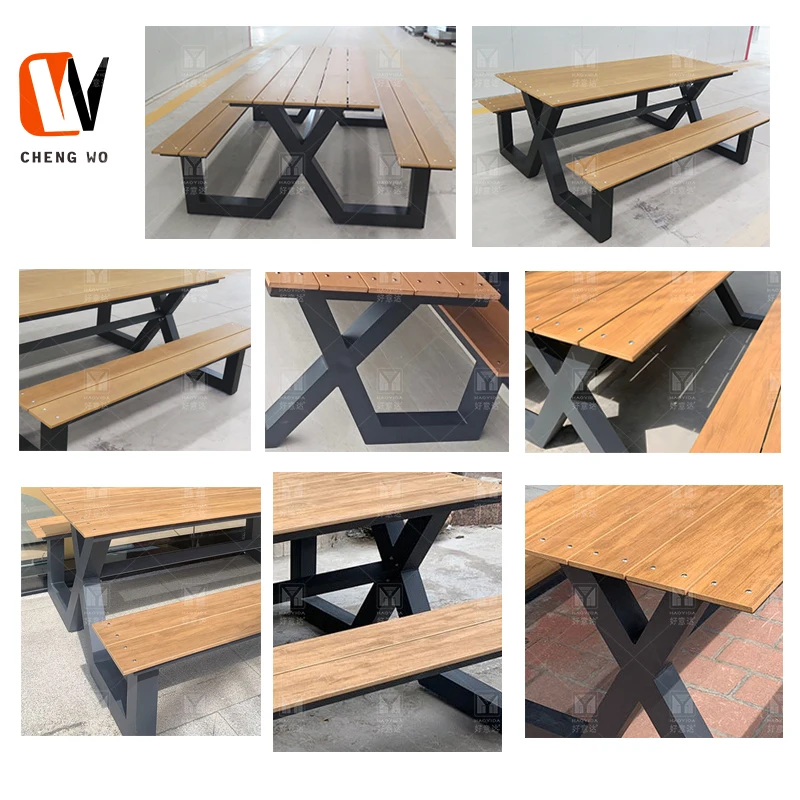 Factory Sale modern Outdoor Picnic Table with bench Camphor Wood Commercial Patio Garden picnic Table Bench