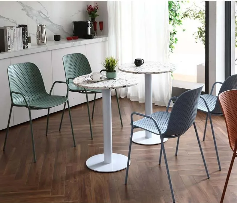 Modern  cafe restaurant terrazzo table waterproof cafe  round dining table with metal table frame design