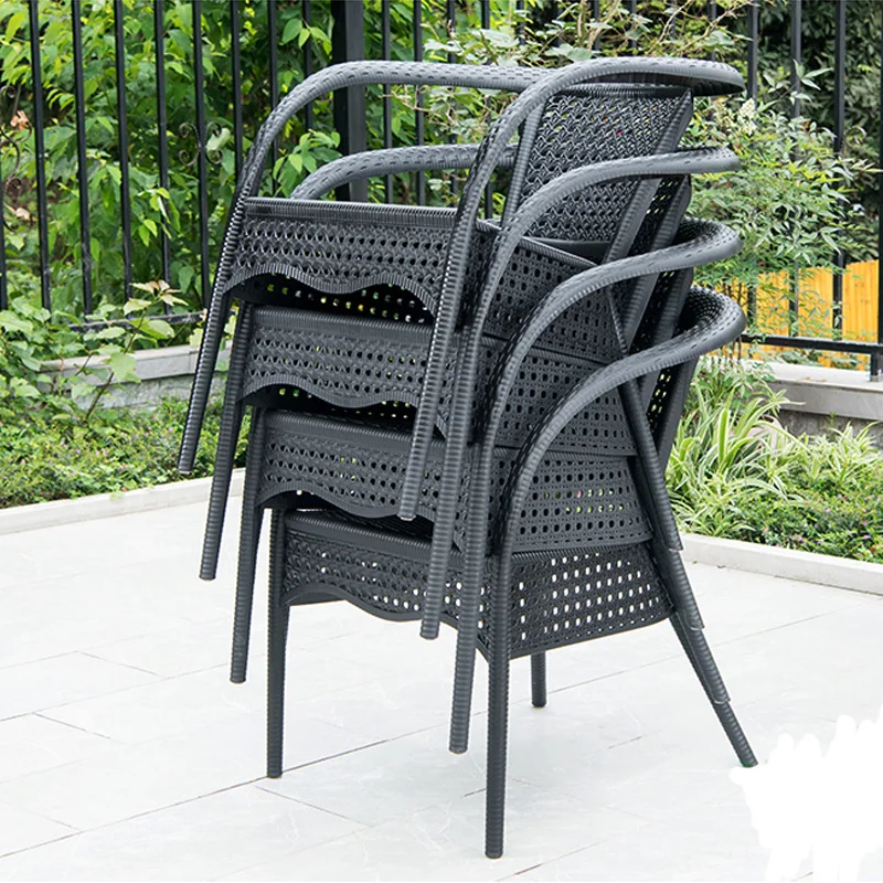 garden rattan woven wicker black chairs outdoor patio furniture armchairs aluminum frame leisure table and chair balcony furnitu