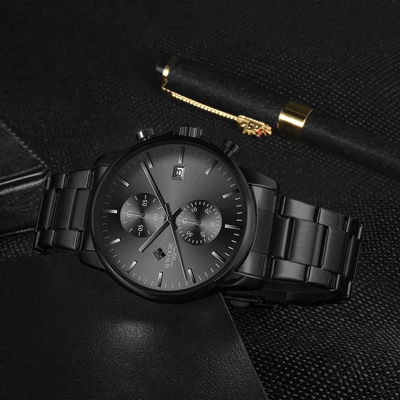 reloj wwoor montre 8844 Fashion Mens Wristwatch Classics Waterproof Stainless Steel Band Business Calendar Quartz Watches