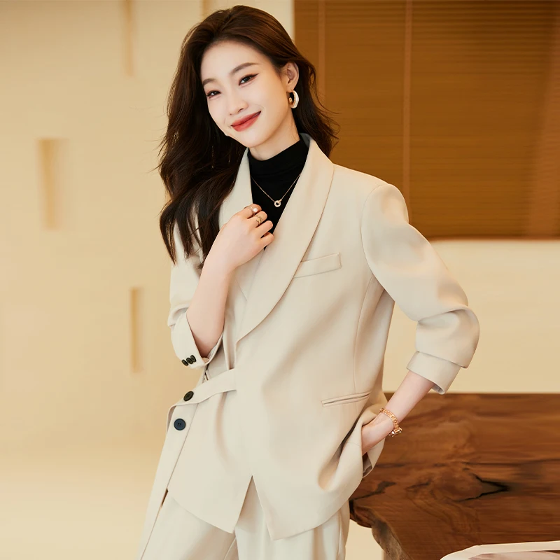 customized Women Double Breasted Blazer Set Formal 2 Piece Pants Outfits Long Sleeve Business Suit Set for Work Office  59207