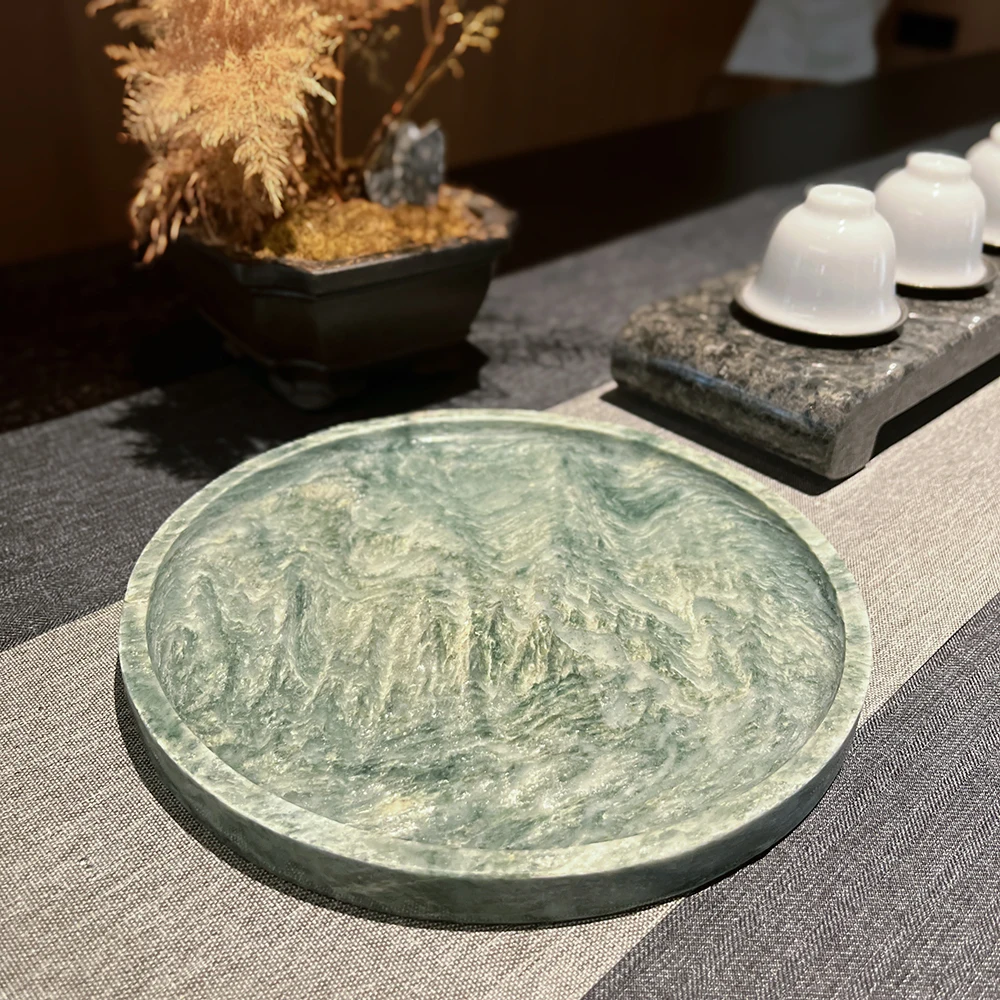 Custom Snack Nuts And Fruit Plate Marble Tray Jewelry Customized Home Decoration Coffee Table Round Green Natural Stone Tray