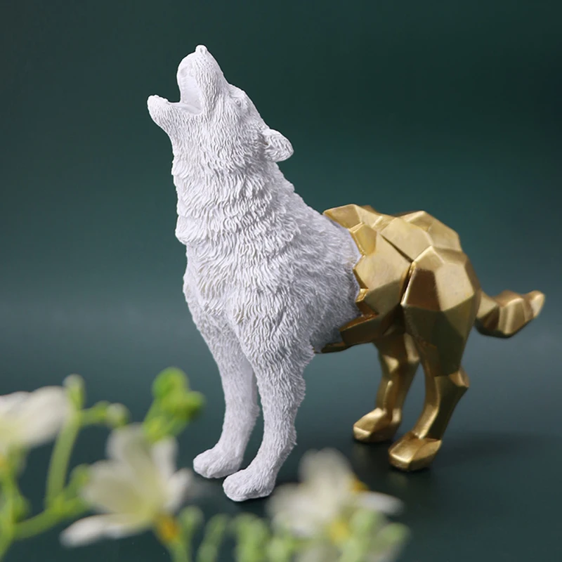 Creative Geometric Wolf Leopard Small Animal Statues Gold Ornaments Nordic Desktop Decoration Resin Crafts