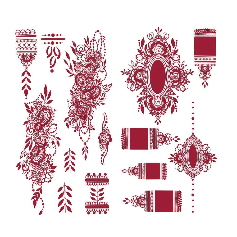Wholesale Eid Instant Red Flower Pattern Water Proof Temporary Henna Hand Tattoo Stickers For Women