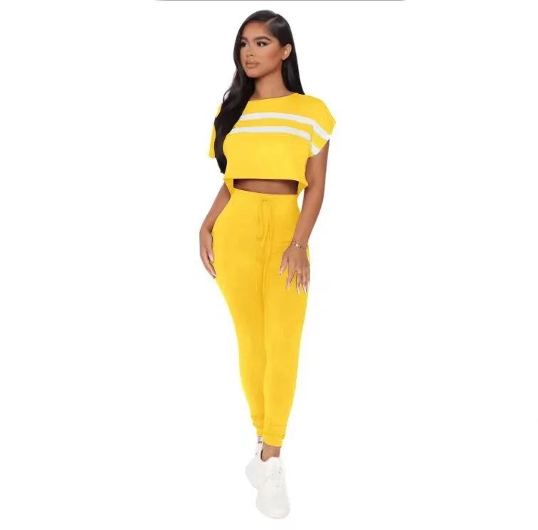 2024 New Arrival Short Sleeve Top And High Waist Trousers Set Women Clothes Print Crop Top 2 Piece Jogging Sportswear Outfit Set