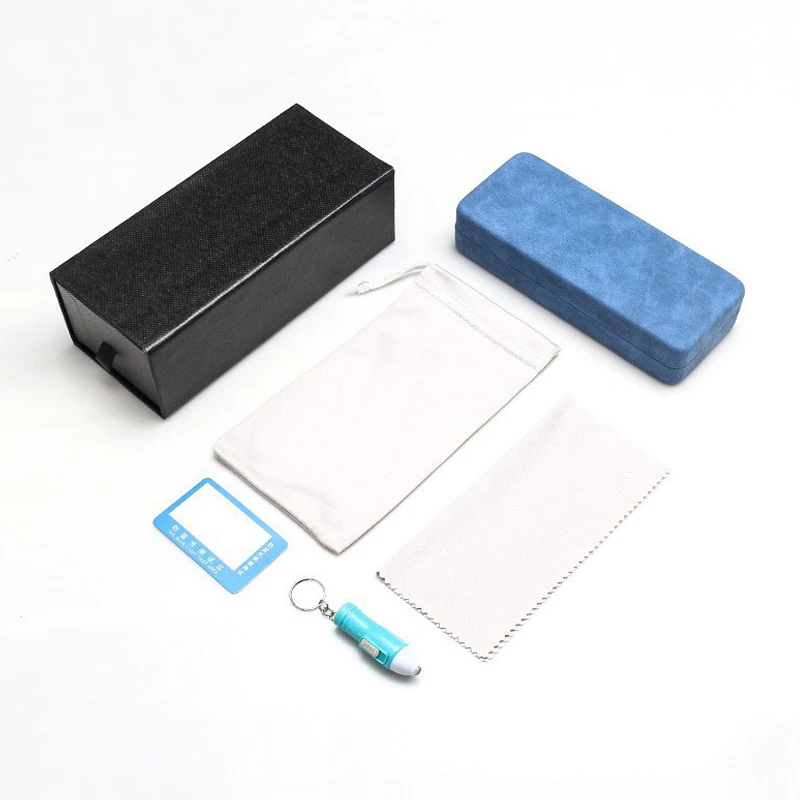 Sunway Eyewear PU Leather Case with Pouch Cloth Blue Light Test Lamp Glasses Case Set Luxury Sunglasses Packaging Box