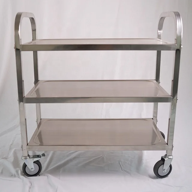 
3-Tier Stainless Steel Strong Heavy Duty Detachable Dining Push Cart Trolley 
