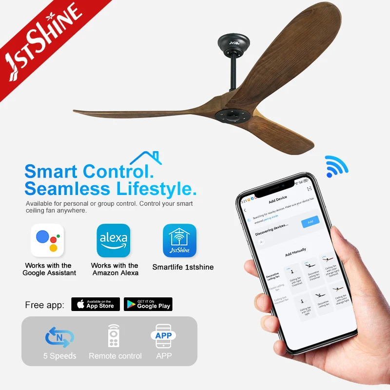 1stshine ceiling fan promotion 3 days delivery solid wood blades 60 inches smart APP ceiling fan
