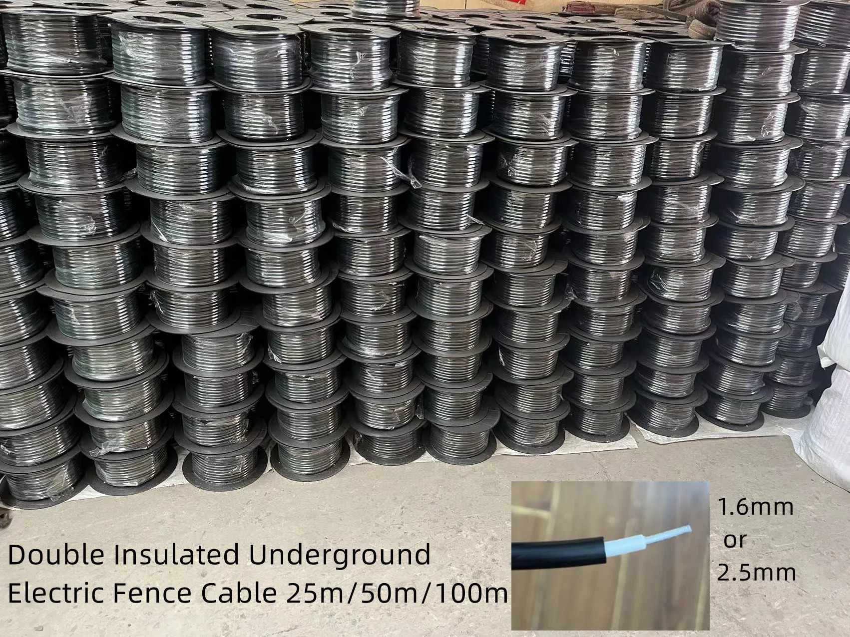 Double Insulated Underground Electric Fence Cable  1.6mm x 50m  Electric Fence Lead Out Cable Ground Cable High Voltage