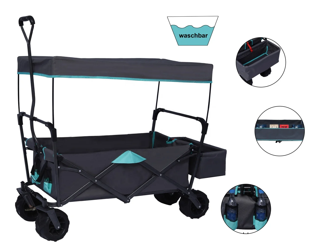 KINDE Folding Handcart Garden Trolley Camping Cart Beach Trolley  With Canopy 80KG In Stock