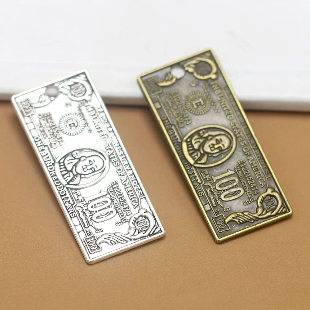 Pendants Jewelry Accessories Finding US 100 Dollars Shape DIY Making Antique Silver Zinc Alloy Charm