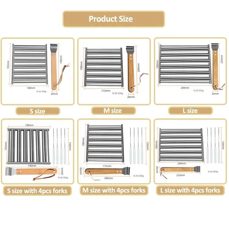 Camping Mini Portable Stainless Steel Hot Dog Sausage Roller With Wood Handle For Grill Bbq Accessories Rack Steamer