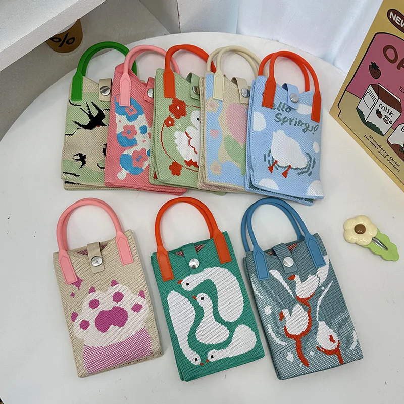 Landfond Knit Mini Handbag Women Wrist Bag Crossbody Cell Phone Purse