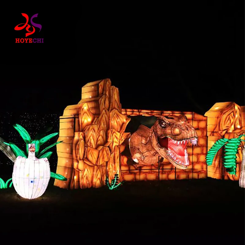 Dinosaur  Theme Park Decoration Chinese Festival LED 3D Dinosaur  Silk Lantern For Sale