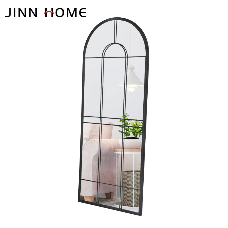 Jinnhome Modern Home Decorative Mirror Black Window Shape Metal Plastic for Bedroom Living Room Bathroom Hanging Iron Frame