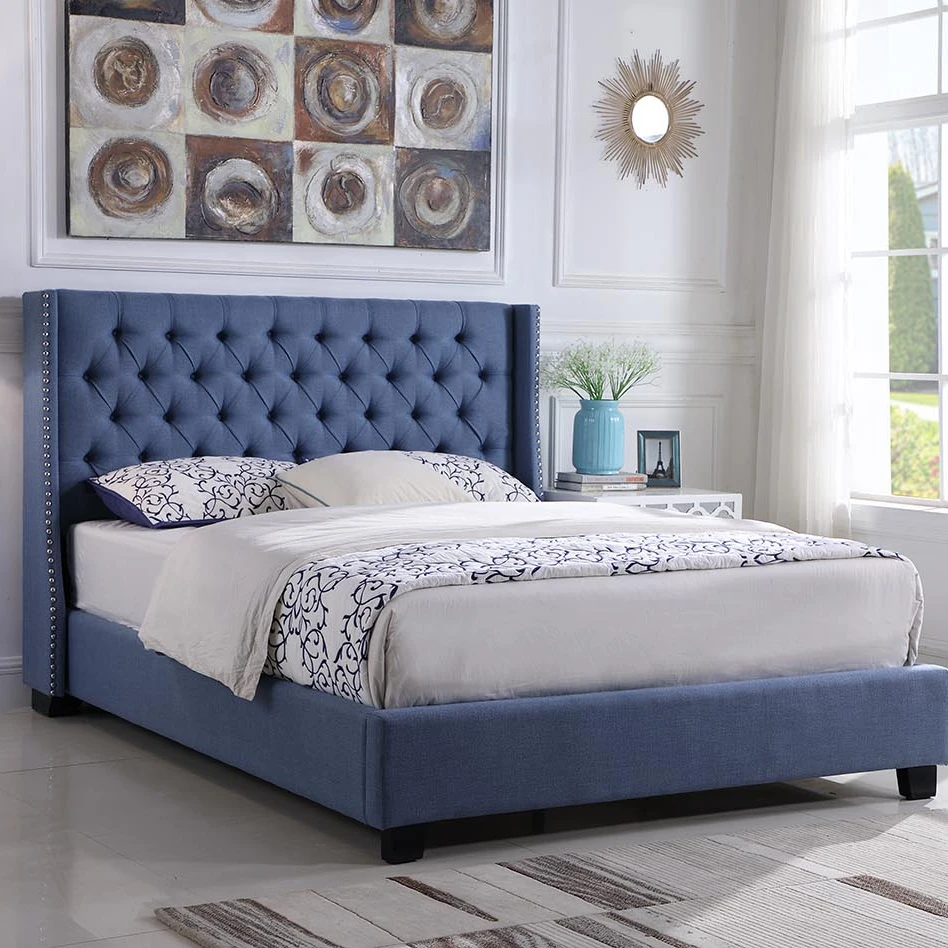 Professional Manufacturer New Unique Product Wingback King And Queen Upholstered Platform Bed