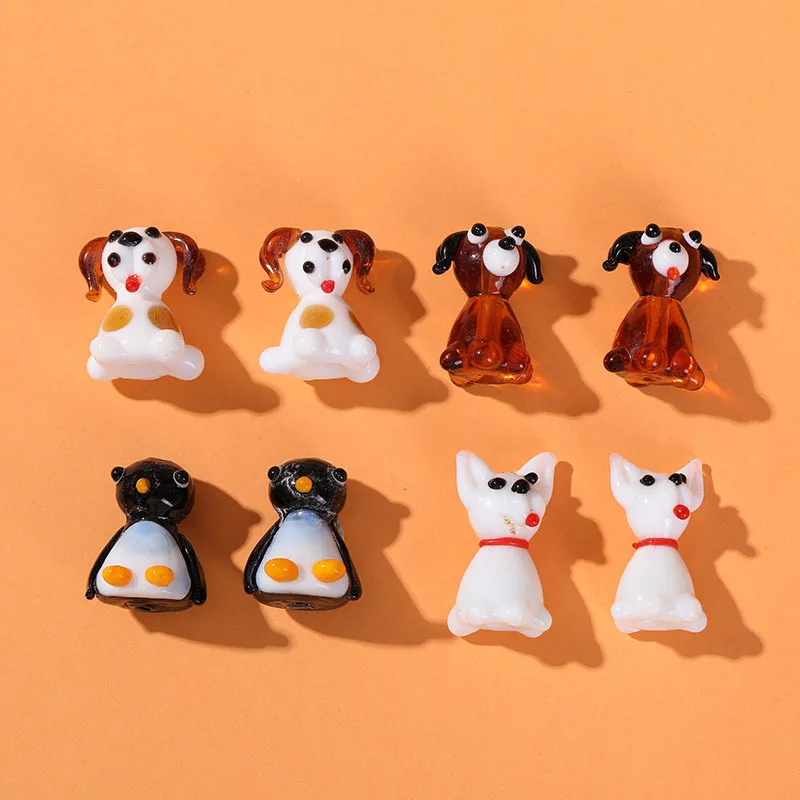 JX Mini Dog Animal Figurine Cartoon Loose Beads in Bulk Handmade Murano Dog Shaped Animal Glass Beads for Jewelry Making