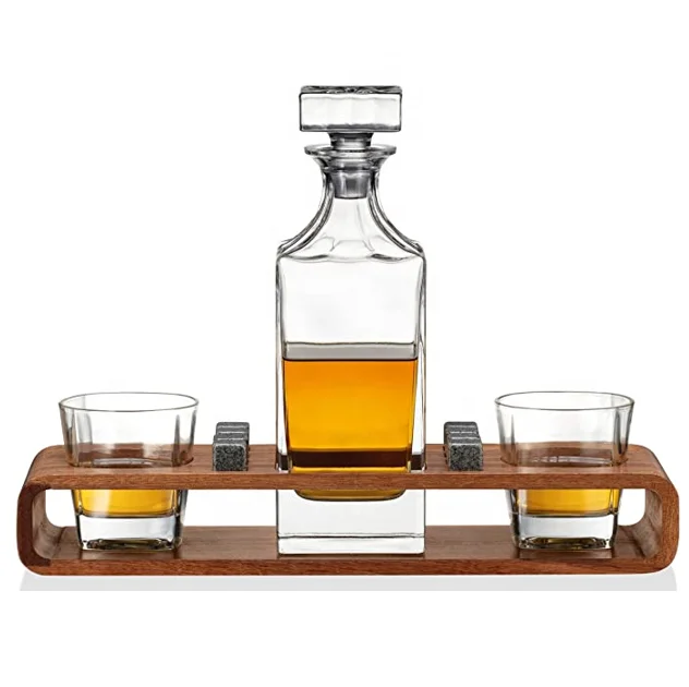 Crystal Whiskey Decanter Set With Wooden Stand Old Fashioned Whiskey Glass Set Of 2 Granite Chilling Rocks With Ice Tong Clip