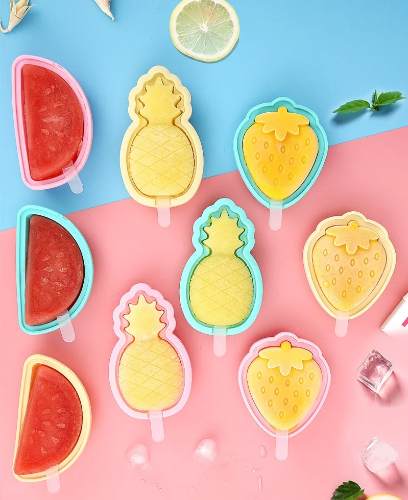 Силиконовые Эскимо арбуз и клубника и ананас формы наборы и сделать ваше мороженое дома