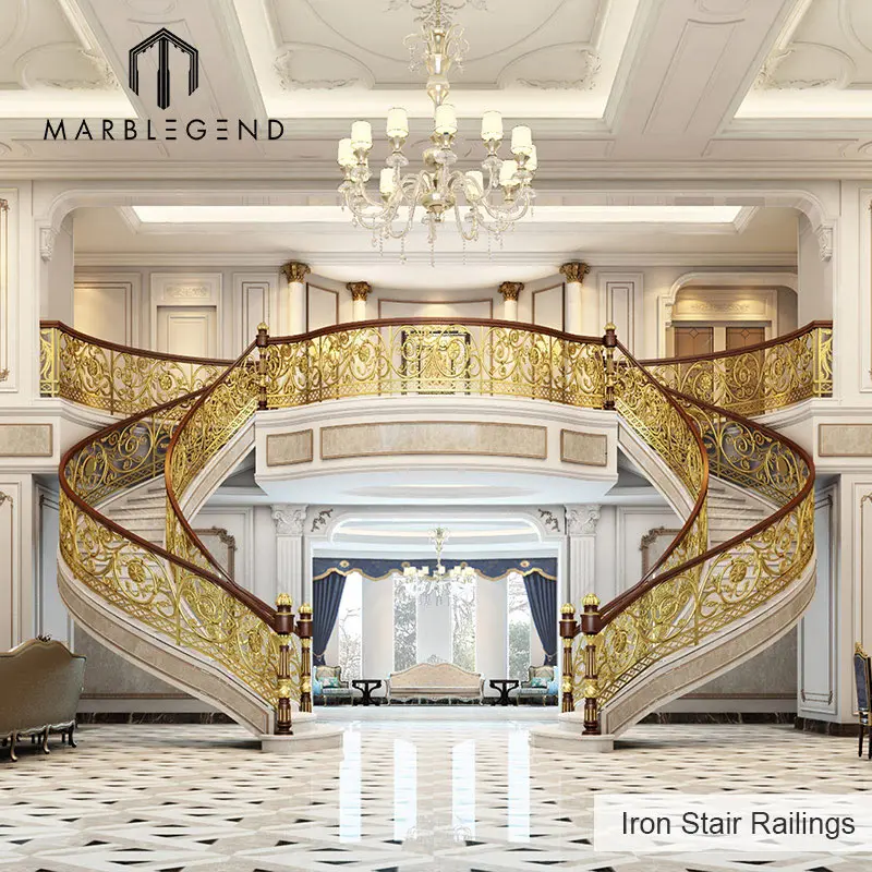 Luxury Design Natural Stone Indoor Arc Staircase  White Marble Staircase