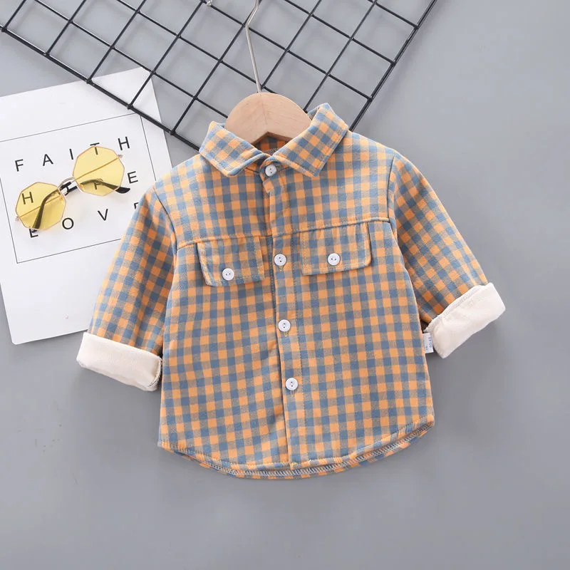 Hot Sale Plaid Shirt For Kids Turn-Down Collar Long Sleeve Cell Boys Clothing Sets Casual
