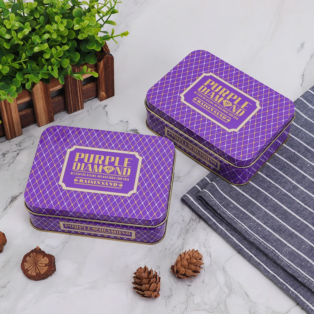 Custom wedding favor purple tin box