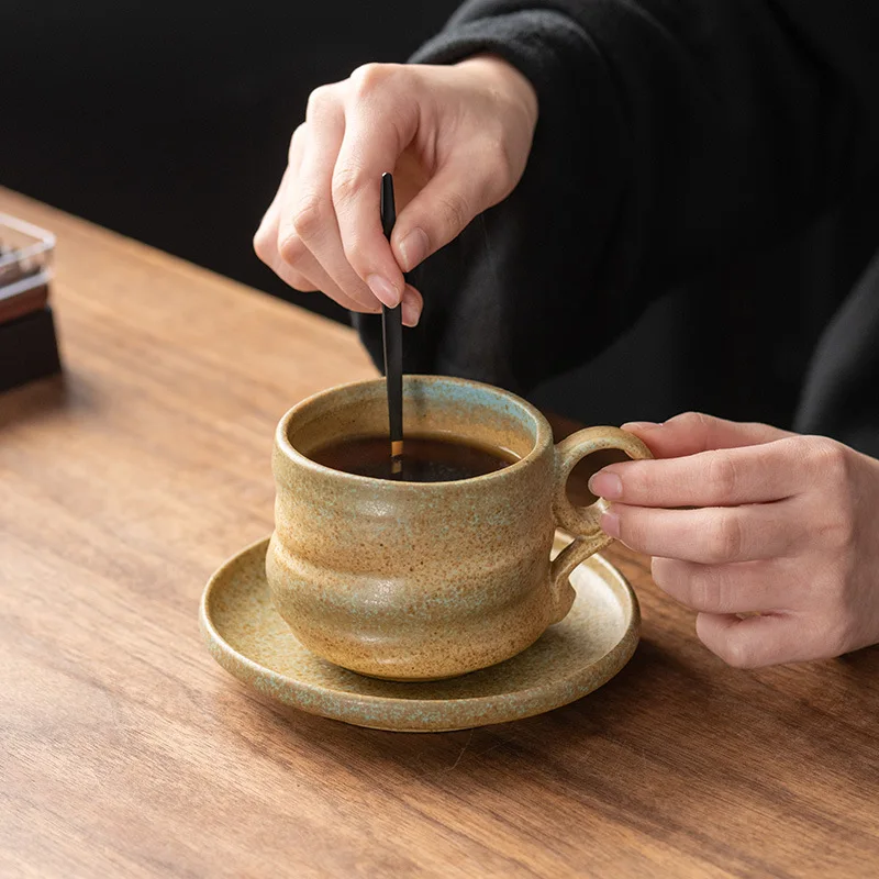 MSH Vintage Coarse Porcelain Coffee Cup Belly Breakfast Milk Mug And Saucer Set