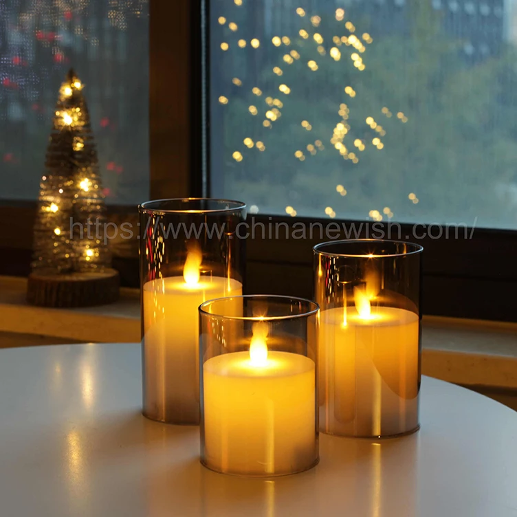Горячая продажа 3D Настоящее пламя D7.5 H10 H12.5 H15 столб золото стекло украшение дома пульт дистанционного управления таймер 4 8 часов беспламенный светодио дный свеча