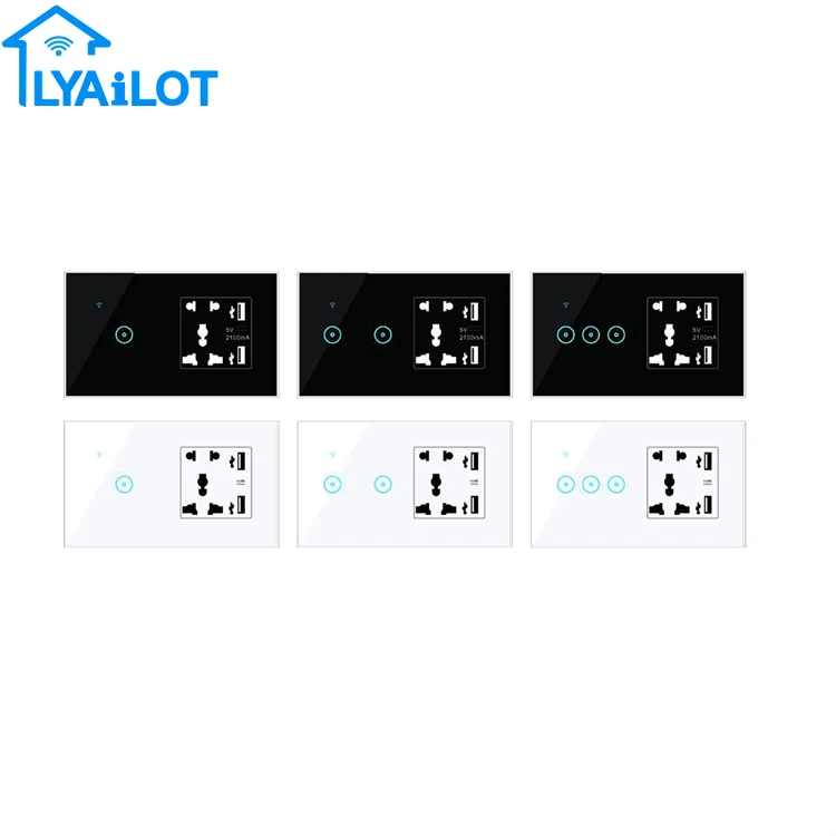 
Support Alexa and Google Home Switch Socket Tuya Wall WiFi 1/2/3Gang Smart Multifunctional US/UK/EU Switches And Socket 