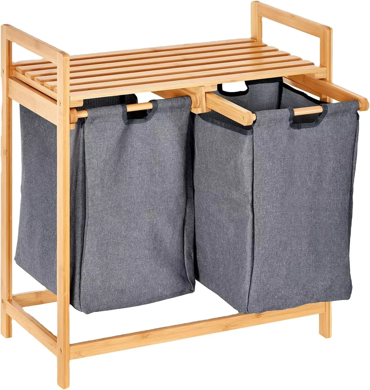 Bamboo Double Storage Laundry Hamper Storage Cart Laundry Bags Baskets With Lids Laundry Room Organizer Bathroom Accessories